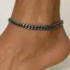 N8636a Bracelet Homme cheville artisanal acier noir maille plate - Bijoux de pieds hommes en ligne Ninanina
