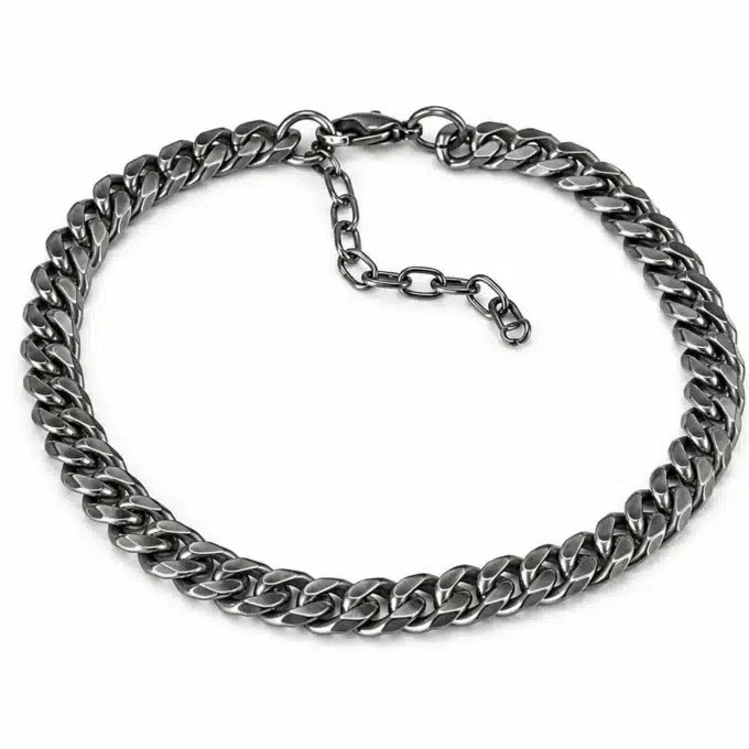 N8636c Bracelet Homme cheville artisanal acier noir maille plate - Bijoux de pieds hommes en ligne Ninanina