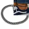 N8636d Bracelet Homme cheville artisanal acier noir maille plate - Bijoux de pieds hommes en ligne Ninanina