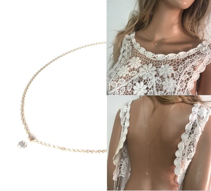 N7456a Collier dos mariée swarovski Plaqué Or goutte cristal - Bijoux Swarovski en ligne Ninanina