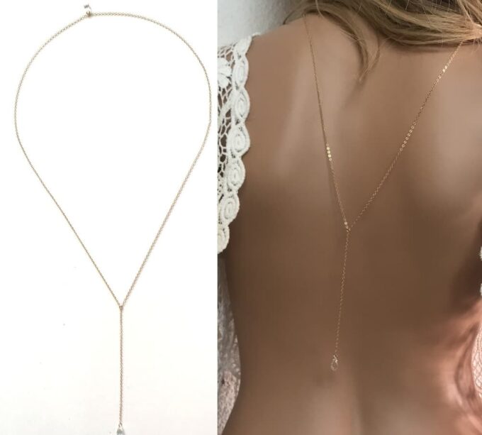 N7456g Collier dos mariée swarovski Plaqué Or goutte cristal - Bijoux Swarovski en ligne Ninanina