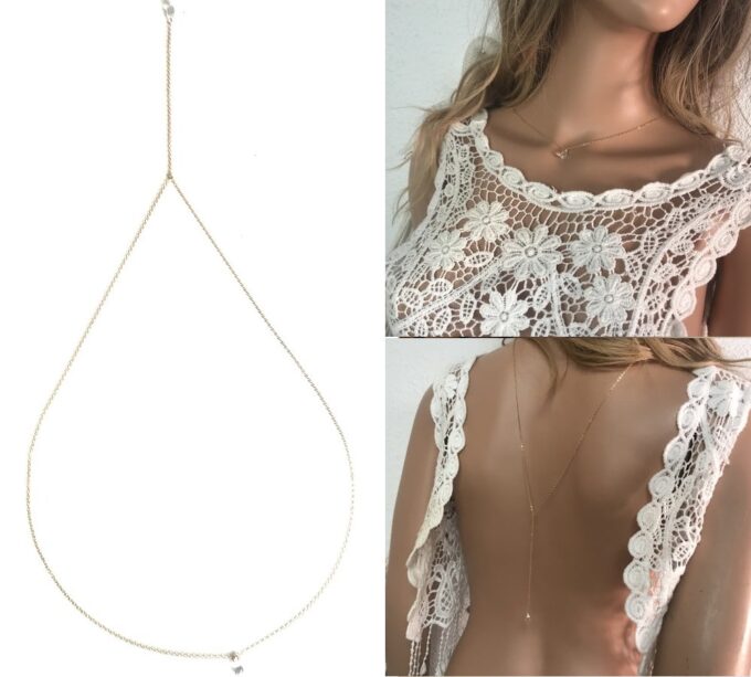 N7456h Collier dos mariée swarovski Plaqué Or goutte cristal - Bijoux Swarovski en ligne Ninanina