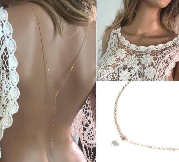 N7456i Collier dos mariée swarovski Plaqué Or goutte cristal - Bijoux Swarovski en ligne Ninanina