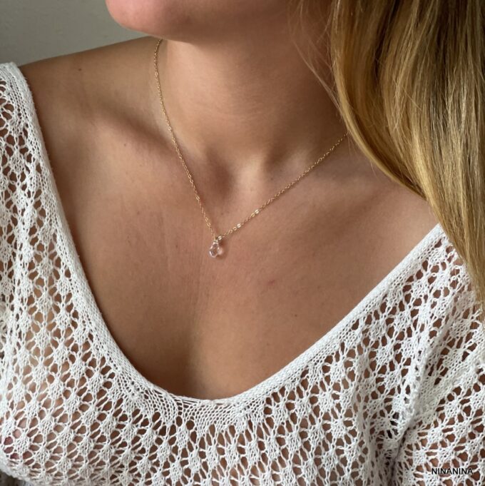 N7456k Collier dos mariée swarovski Plaqué Or goutte cristal - Bijoux Swarovski en ligne Ninanina