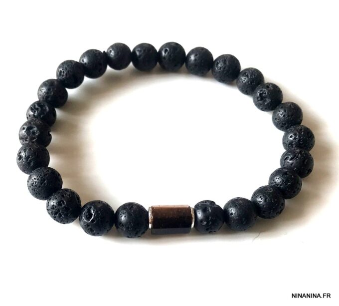 N7472 Bracelet oeil de tigre et pierre de lave homme - Bijoux Bracelets en ligne Ninanina