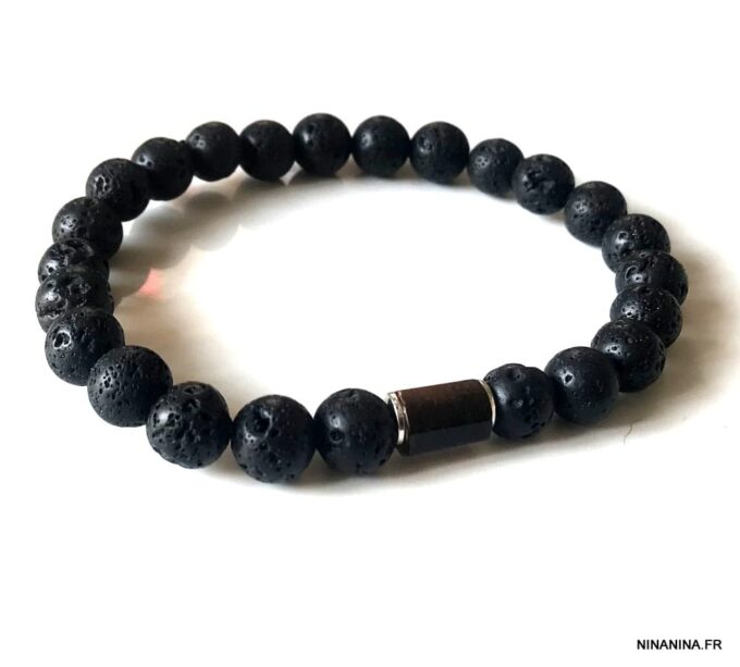 N7472b Bracelet oeil de tigre et pierre de lave homme - Bijoux Bracelets en ligne Ninanina