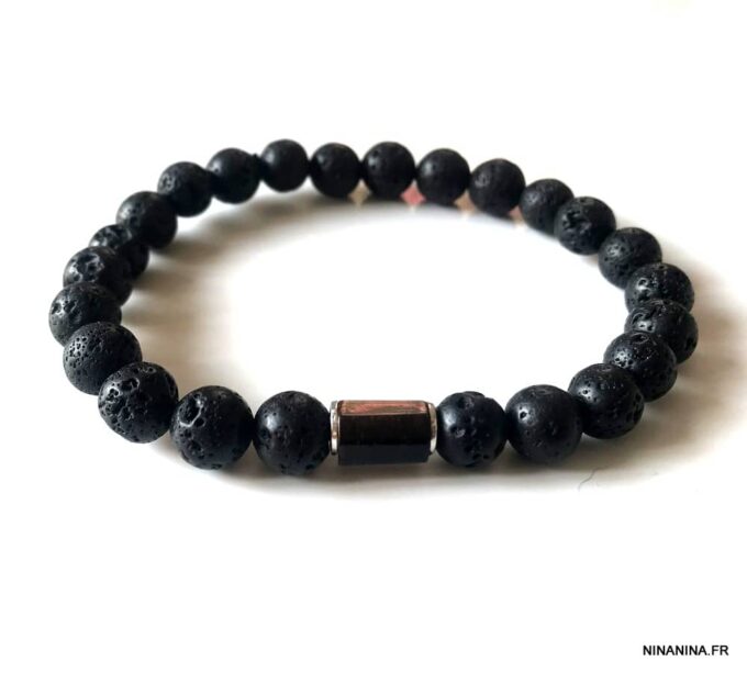 N7472d Bracelet oeil de tigre et pierre de lave homme - Bijoux Bracelets en ligne Ninanina