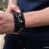 N7476H Bracelet Apatite bleue et pierre de lave homme - Bijoux Bracelets en ligne Ninanina