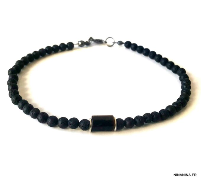 N7477a Bracelet de cheville pour homme pierre lave oeil de tigre - Bijoux de pied en ligne Ninanina