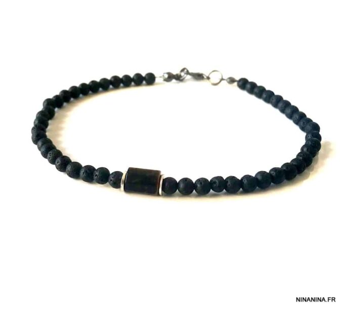 N7477d Bracelet de cheville pour homme pierre lave oeil de tigre - Bijoux de pied en ligne Ninanina