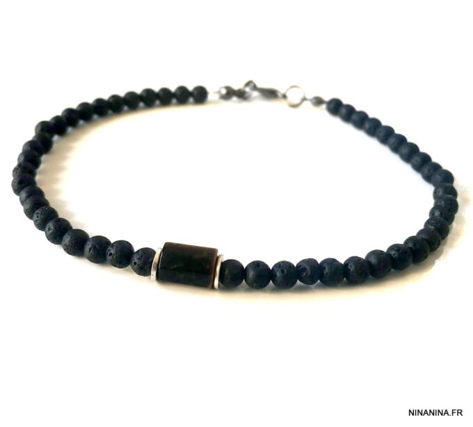 N7477e Bracelet de cheville pour homme pierre lave oeil de tigre - Bijoux de pied en ligne Ninanina