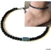 N7478 Bracelet cheville homme pierre volcanique apatite bleue - Bijoux de pied en ligne Ninanina