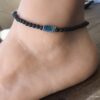 N7478c Bracelet cheville homme pierre volcanique apatite bleue - Bijoux de pied en ligne Ninanina