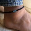 N7478e Bracelet cheville homme pierre volcanique apatite bleue - Bijoux de pied en ligne Ninanina