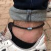 N7478h Bracelet cheville homme pierre volcanique apatite bleue - Bijoux de pied en ligne Ninanina