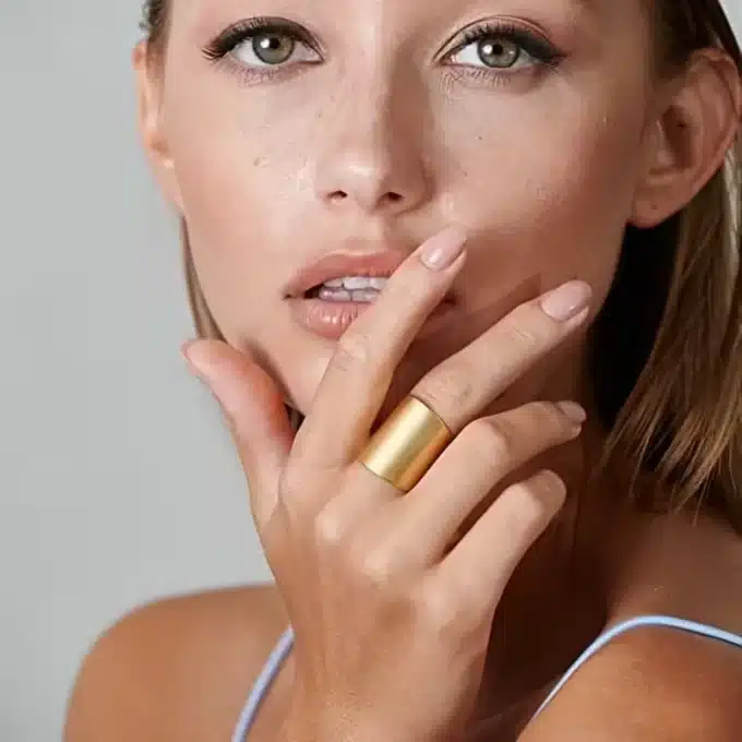 N6323 Bague large dorée femme fantaisie réglable acier inoxydable doré - Bijoux bagues dorées en ligne Ninanina