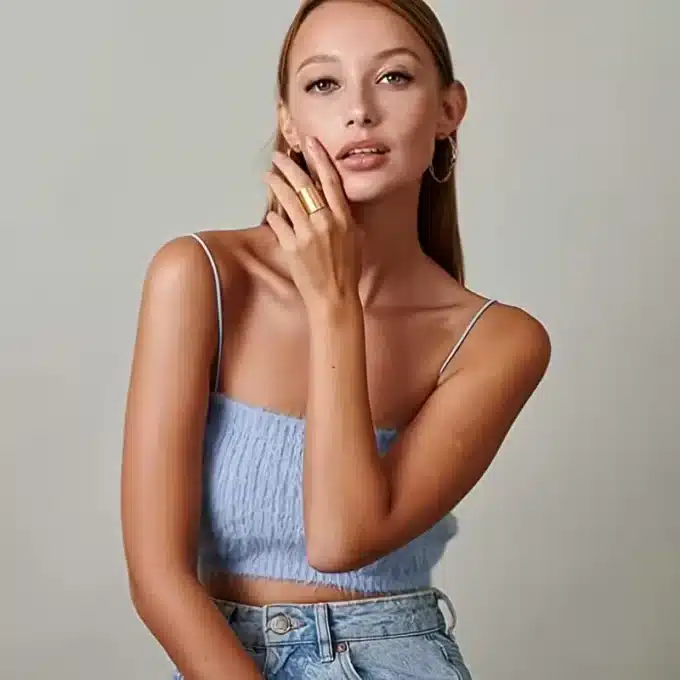 N6323a Bague large dorée femme fantaisie réglable acier inoxydable doré - Bijoux bagues dorées en ligne Ninanina