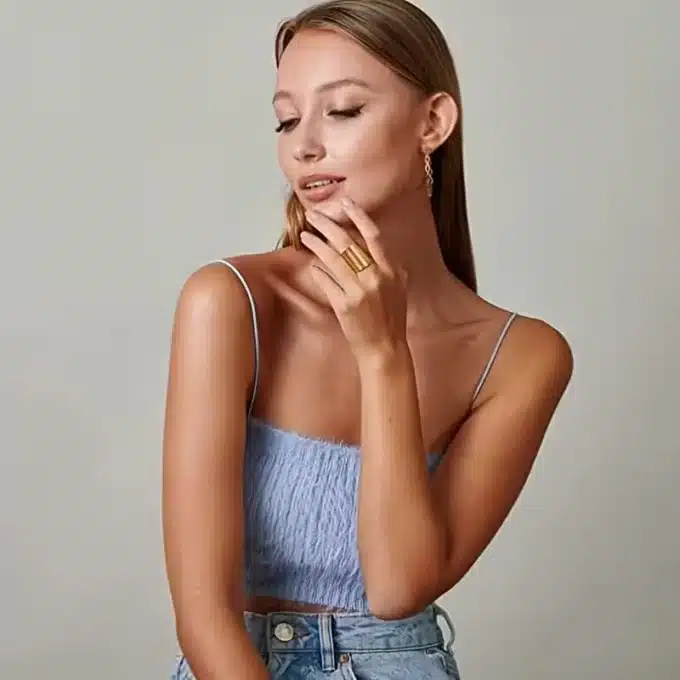 N6323c Bague large dorée femme fantaisie réglable acier inoxydable doré - Bijoux bagues dorées en ligne Ninanina