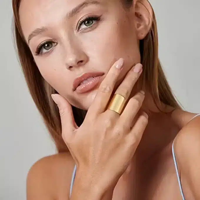 N6323d Bague large dorée femme fantaisie réglable acier inoxydable doré - Bijoux bagues dorées en ligne Ninanina