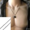 N7489b Pendentif Tourmaline noire brute chaine Acier - Bijoux Colliers en ligne Ninanina