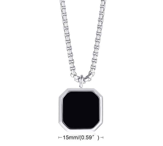 N7490a Collier geométrique acier pendentif carré onyx noir - Bijoux Colliers en ligne Ninanina