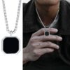 N7490c Collier geométrique acier pendentif carré onyx noir - Bijoux Colliers en ligne Ninanina