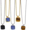 N7490d Collier geométrique acier pendentif carré onyx noir - Bijoux Colliers en ligne Ninanina