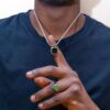 N7491b Collier pendentif carré onyx noir acier inoxydable homme - Bijoux Colliers en ligne Ninanina