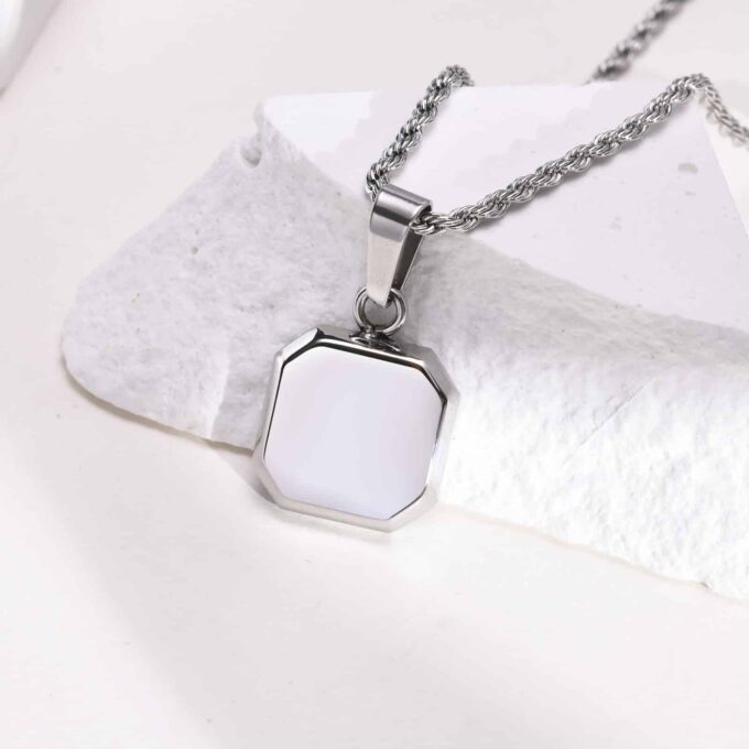 N7491h Collier pendentif carré onyx noir acier inoxydable homme - Bijoux Colliers en ligne Ninanina