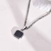 N7491l Collier pendentif carré onyx noir acier inoxydable homme - Bijoux Colliers en ligne Ninanina