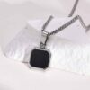 N7491m Collier pendentif carré onyx noir acier inoxydable homme - Bijoux Colliers en ligne Ninanina