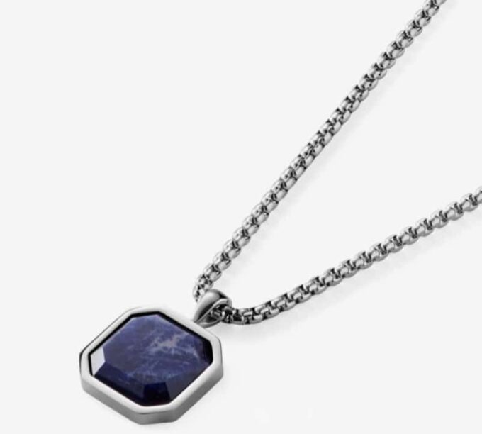 N7494a Collier pendentif Lapis Lazuli bleu carré Acier Inoxydable - Bijoux Colliers en ligne Ninanina