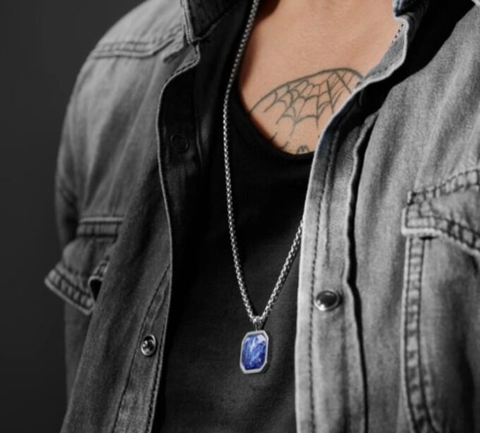 N7494c Collier pendentif Lapis Lazuli bleu carré Acier Inoxydable - Bijoux Colliers en ligne Ninanina