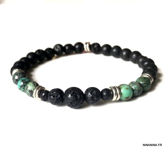 N7495 Bracelet pierre de lave véritable et Turquoise Africaine - Bijoux Bracelets en ligne Ninanina
