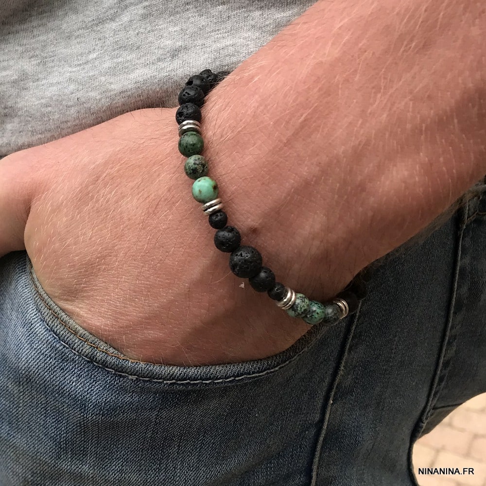 Bracelet pierre de lave homme pierres volcaniques - Ninanina