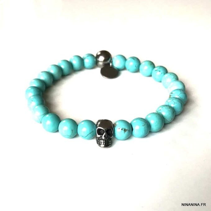 N7504D Bracelet tête de mort homme luxe turquoise naturelle - Bijoux Bracelets en ligne Ninanina - Copie