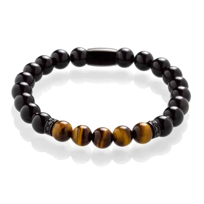 N7506 Bracelet pierres naturelles homme oeil de tigre onyx noir - Bijoux Bracelets en ligne Ninanina