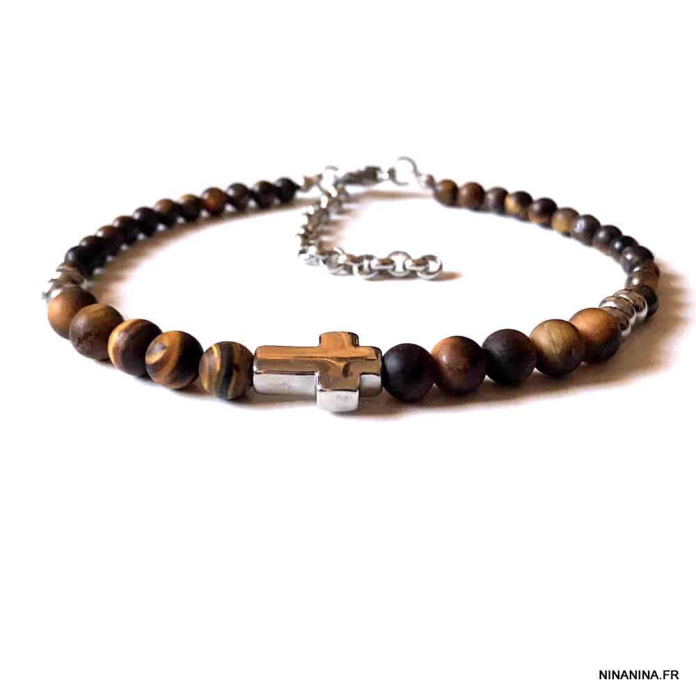 Bracelet oeil de tigre pour Femme, noeud celtique. Fait main France