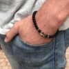 N7498 Bracelet avec une croix Acier inoxydable perle onyx noir - Bijoux Bracelets en ligne Ninanina