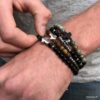 N7498a Bracelet avec une croix Acier inoxydable perle onyx noir - Bijoux Bracelets en ligne Ninanina