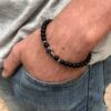 N7498c Bracelet avec une croix Acier inoxydable perle onyx noir - Bijoux Bracelets en ligne Ninanina