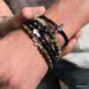 N7498f Bracelet avec une croix Acier inoxydable perle onyx noir - Bijoux Bracelets en ligne Ninanina