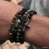 N7498g Bracelet avec une croix Acier inoxydable perle onyx noir - Bijoux Bracelets en ligne Ninanina