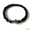 N7498K Bracelet avec une croix Acier inoxydable perle onyx noir - Bijoux Bracelets en ligne Ninanina
