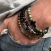 N7499f Bracelet perle tete de mort homme Acier Onyx noir - Bijoux Bracelets en ligne Ninanina