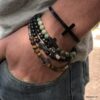 N7499j Bracelet perle tete de mort homme Acier Onyx noir - Bijoux Bracelets en ligne Ninanina