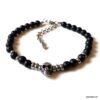 N7499k Bracelet perle tete de mort homme Acier Onyx noir - Bijoux Bracelets en ligne Ninanina