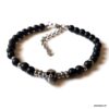 N7499m Bracelet perle tete de mort homme Acier Onyx noir - Bijoux Bracelets en ligne Ninanina