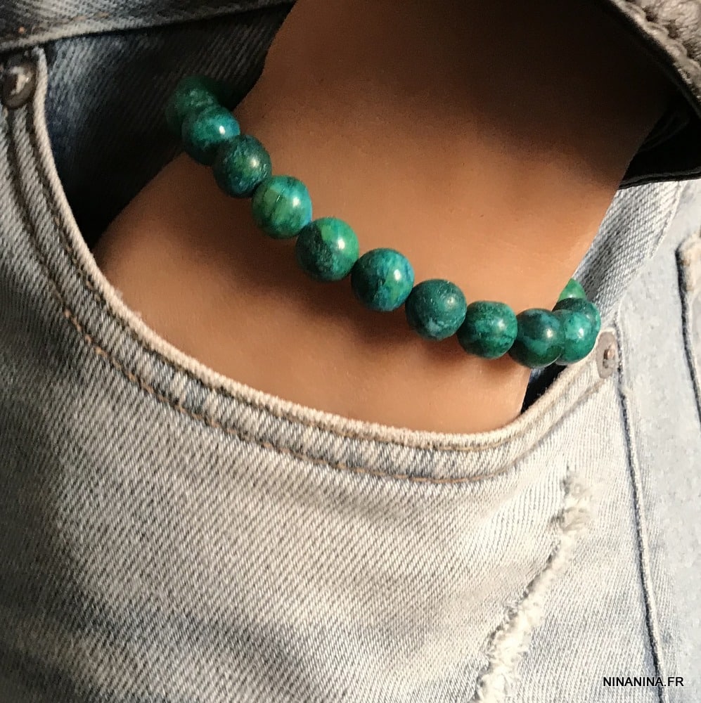 Bracelet chrysocolle homme pierre naturelle verte 10mm - Ninanina