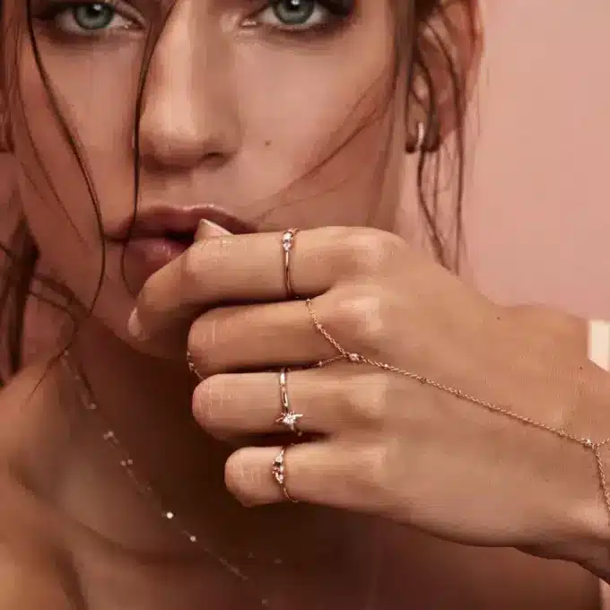 N7515a Bague bracelet chaine satellite plaqué or minimaliste - Bijoux de main en ligne Ninanina